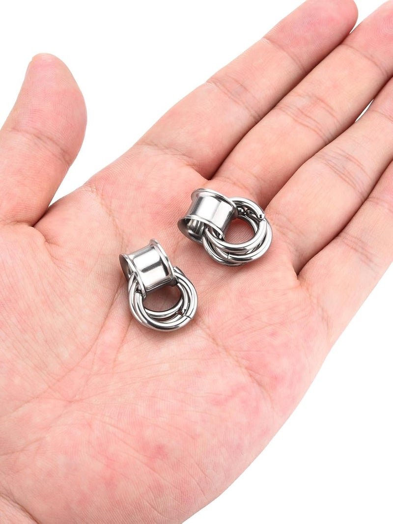 PiercingJ 1 Pair Ear Guages with Rings Ear Weight Plugs Tunnels Hypoallergenic Ear Expander Stretchers 316 Stainless Steel Hoop Earrings Piercing Body Jewelry 0G 00G 1/2" 9/16" - Image 4
